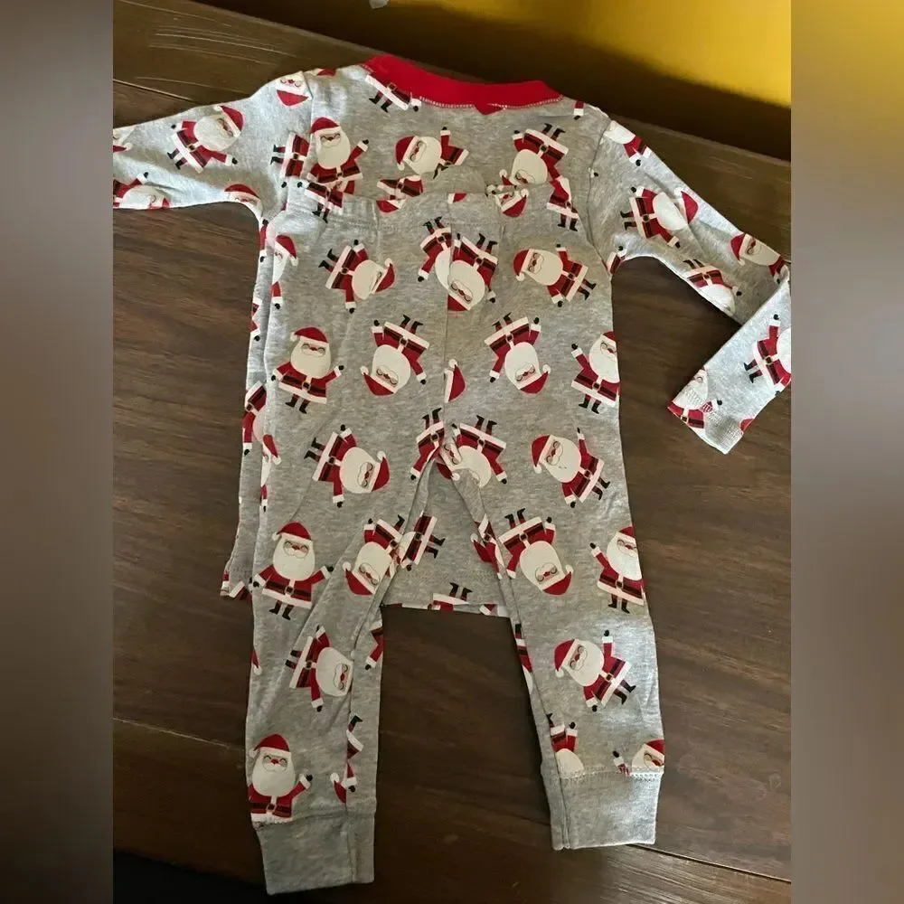 Gray Santa Print Kids Pajamas 12m NWT
